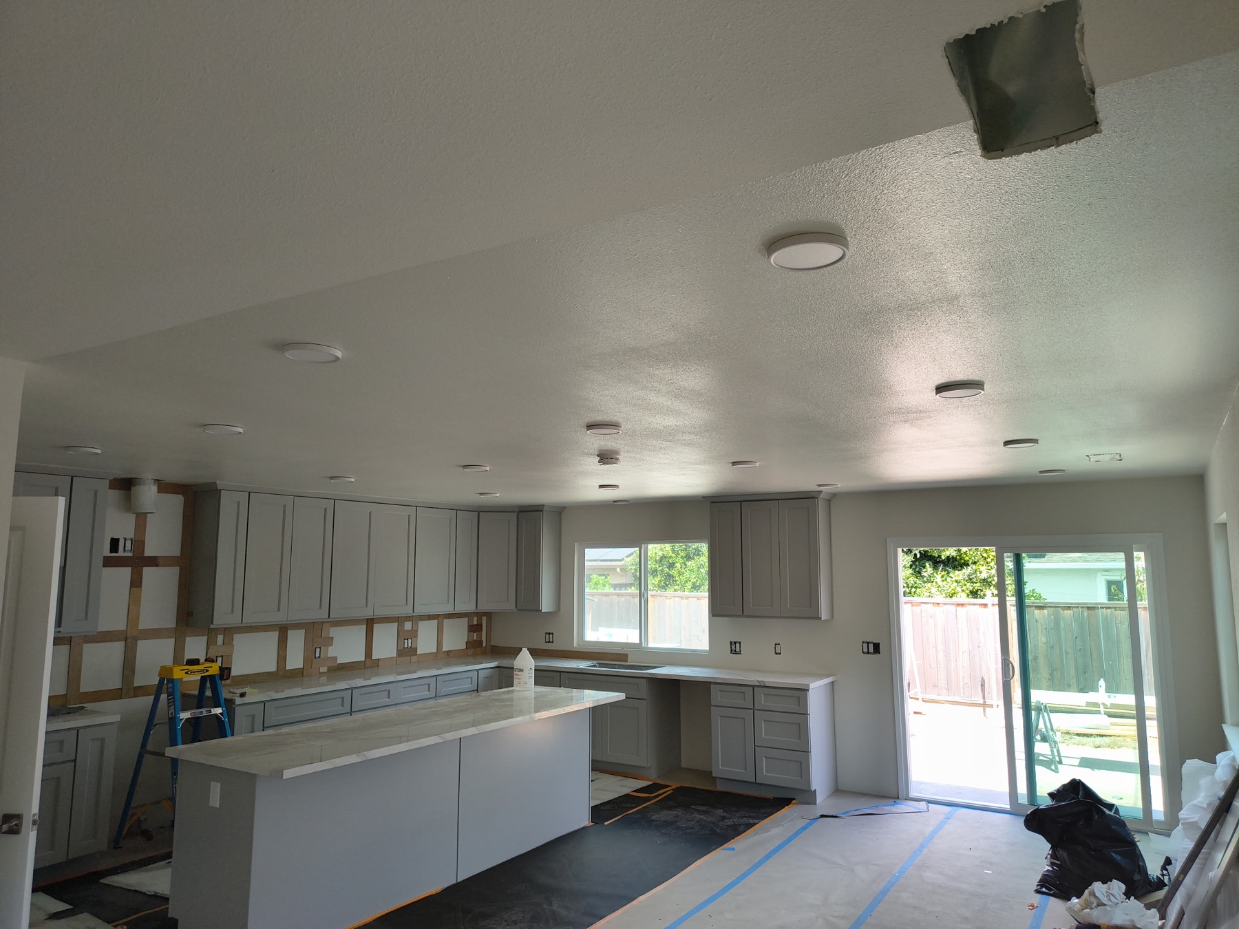 Ceiling lights and device locations during the finish stage of a kitchen remodel