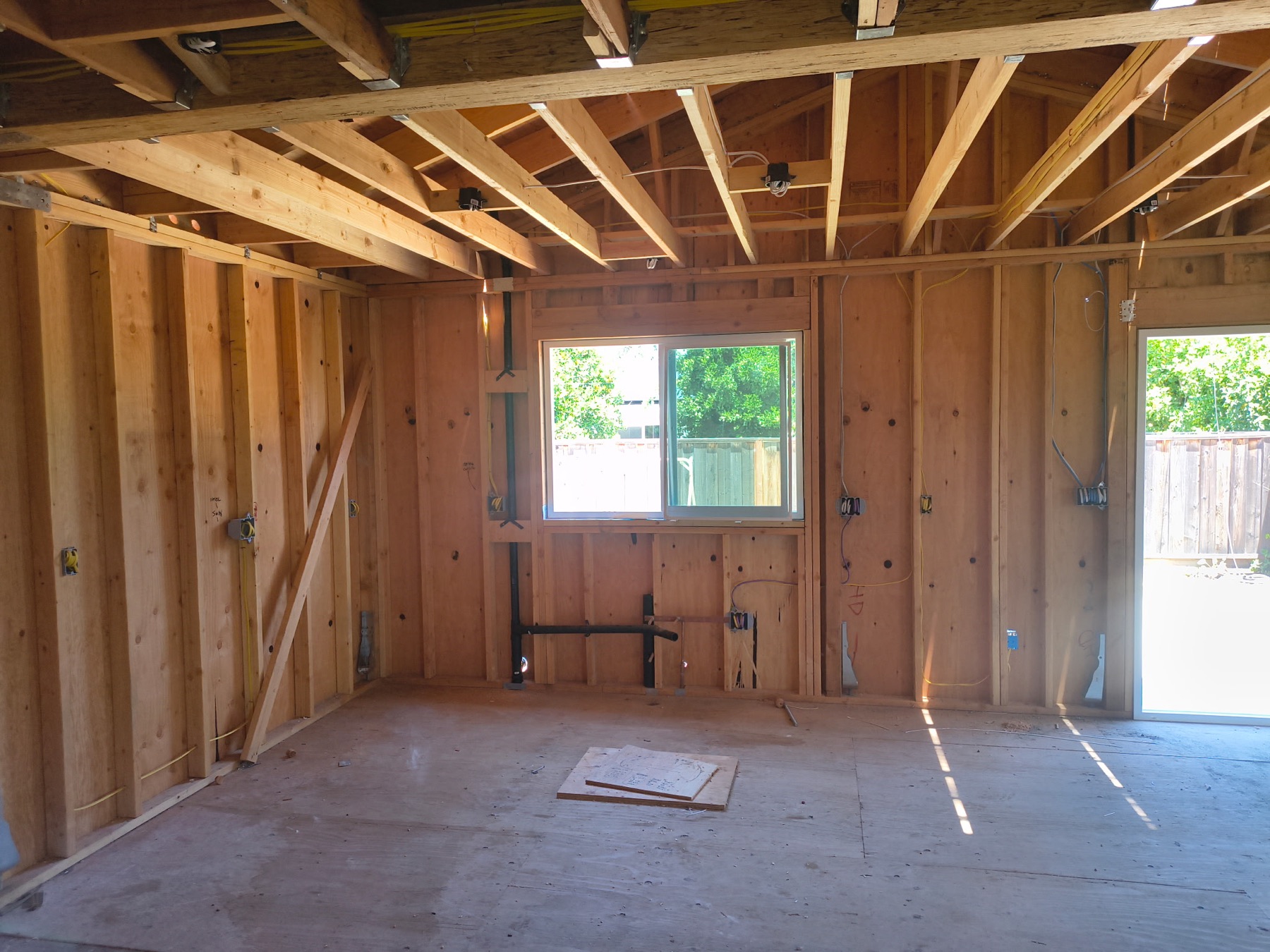 Residential rough-in wiring, lighting locations and device boxes in exposed wood framing